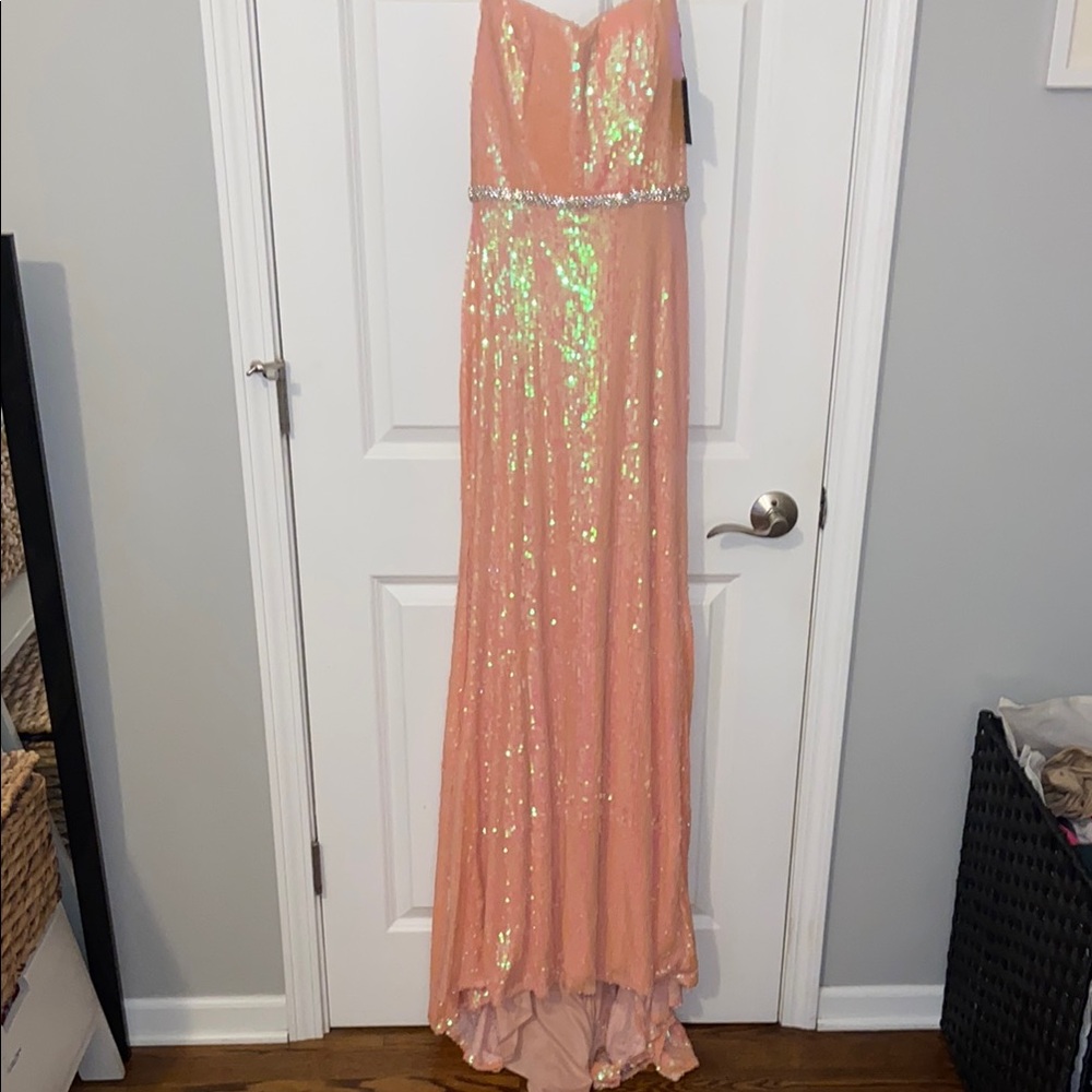 Mac Duggal Peach Strapless Sequin Gown